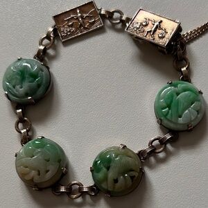 Antique Art Nouveau Egyptian Motif & Molded Jadeite jade Bracelet
